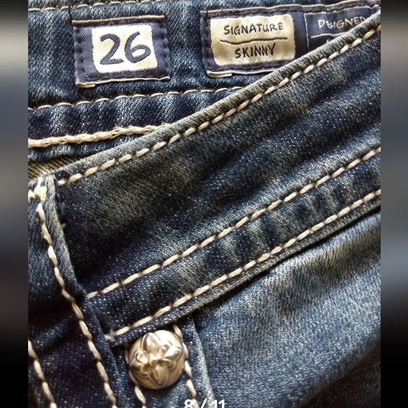 Embroidered Skinny Jeans Embellished w/Bling & Leather Cross - Picture 7 of 11